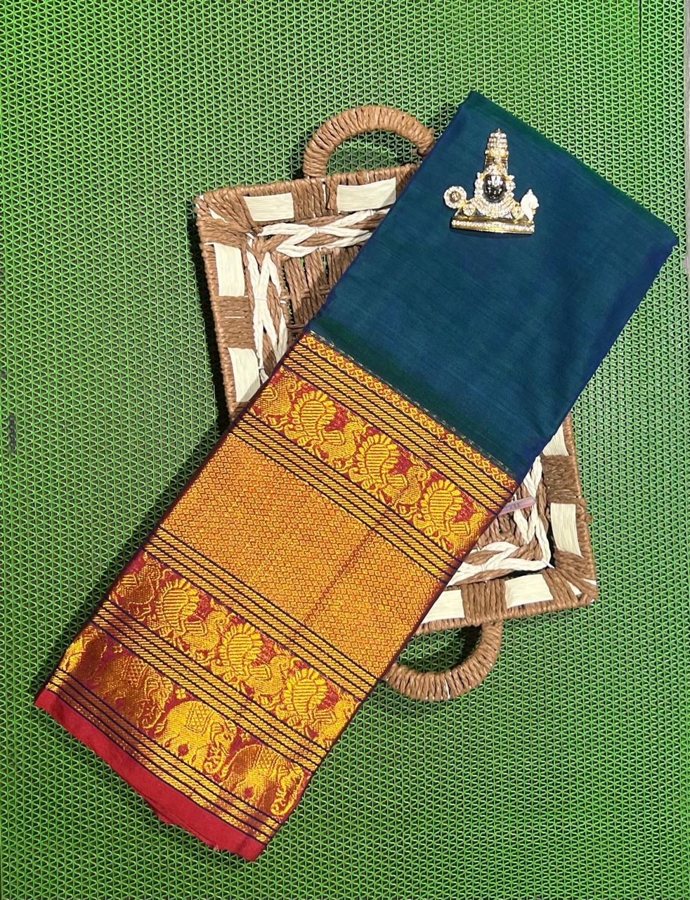 Aranya handwoven big border Narayanpet cotton sarees