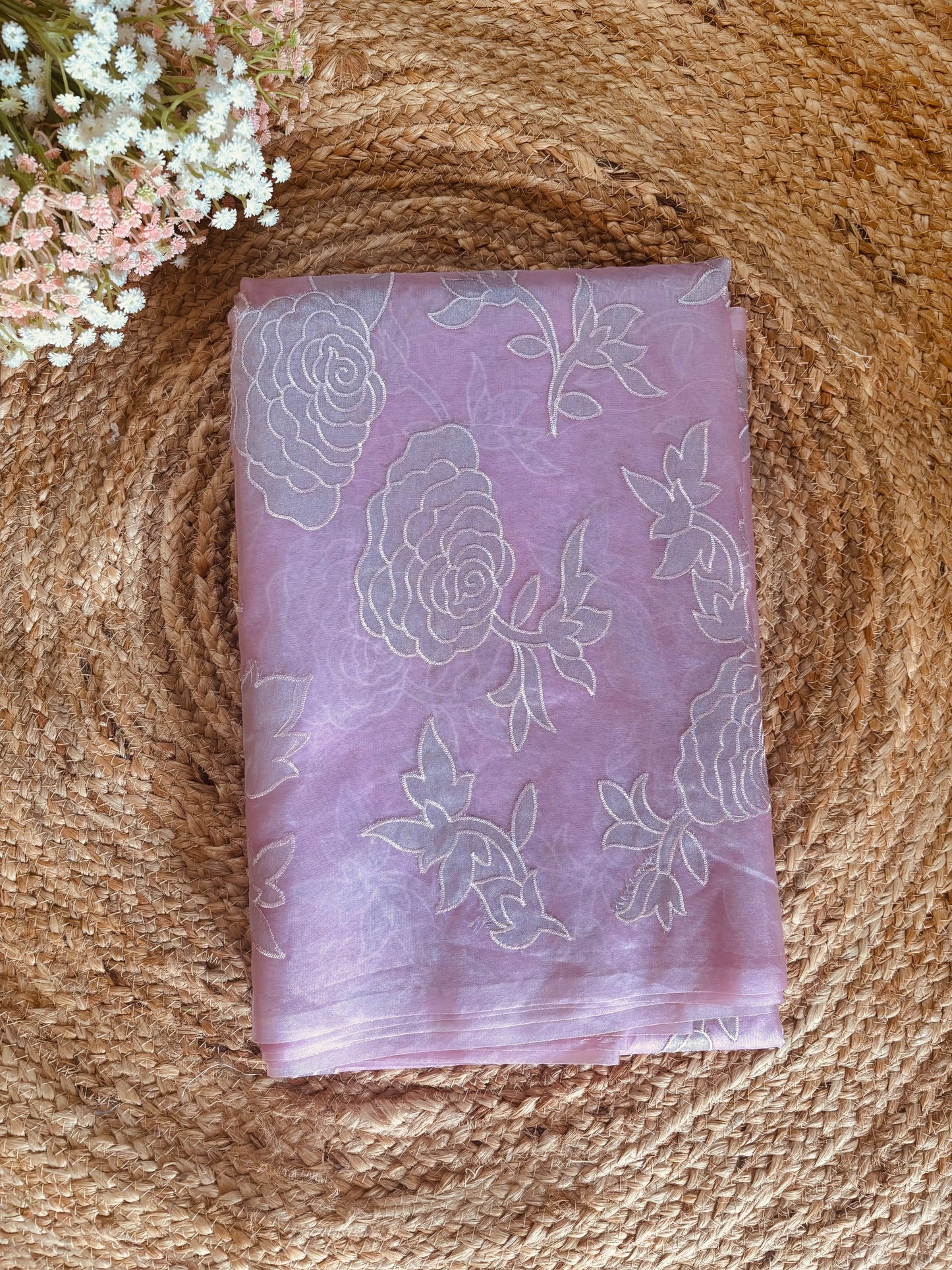Premium semi organza saree with appliqué work