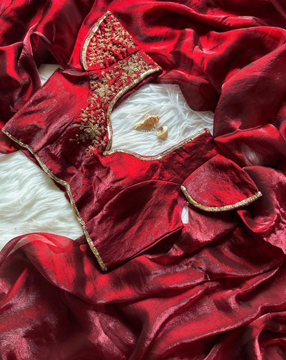 Space silk saree with unstitched handwork blouse