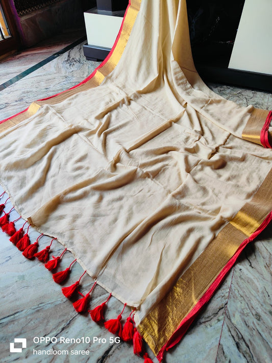 Soft Mul cotton saree - Red2