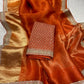 Pure organza saree with kanchi zari border and heavy blouse