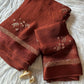 Viscous georgette saree with floral embroidery and satin border