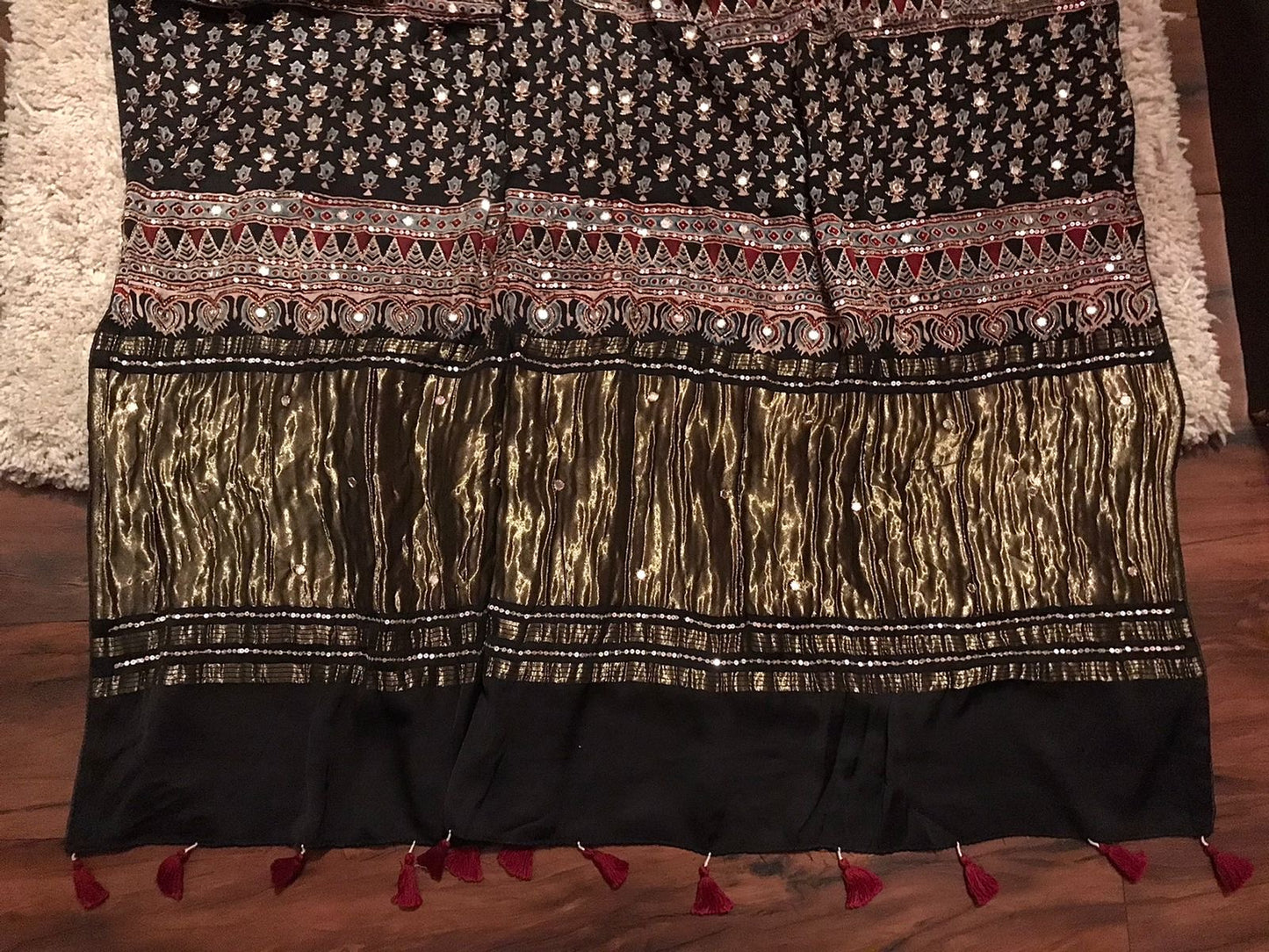 Pure Handblock ajrakh print mirror work modal silk saree (Prebooking 35 days)