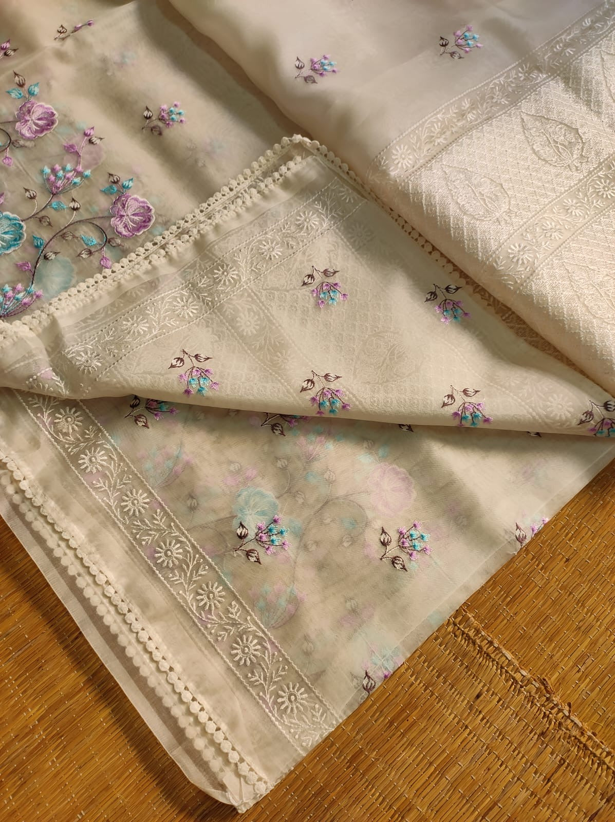 Pure organza silk saree with minakari embroidery