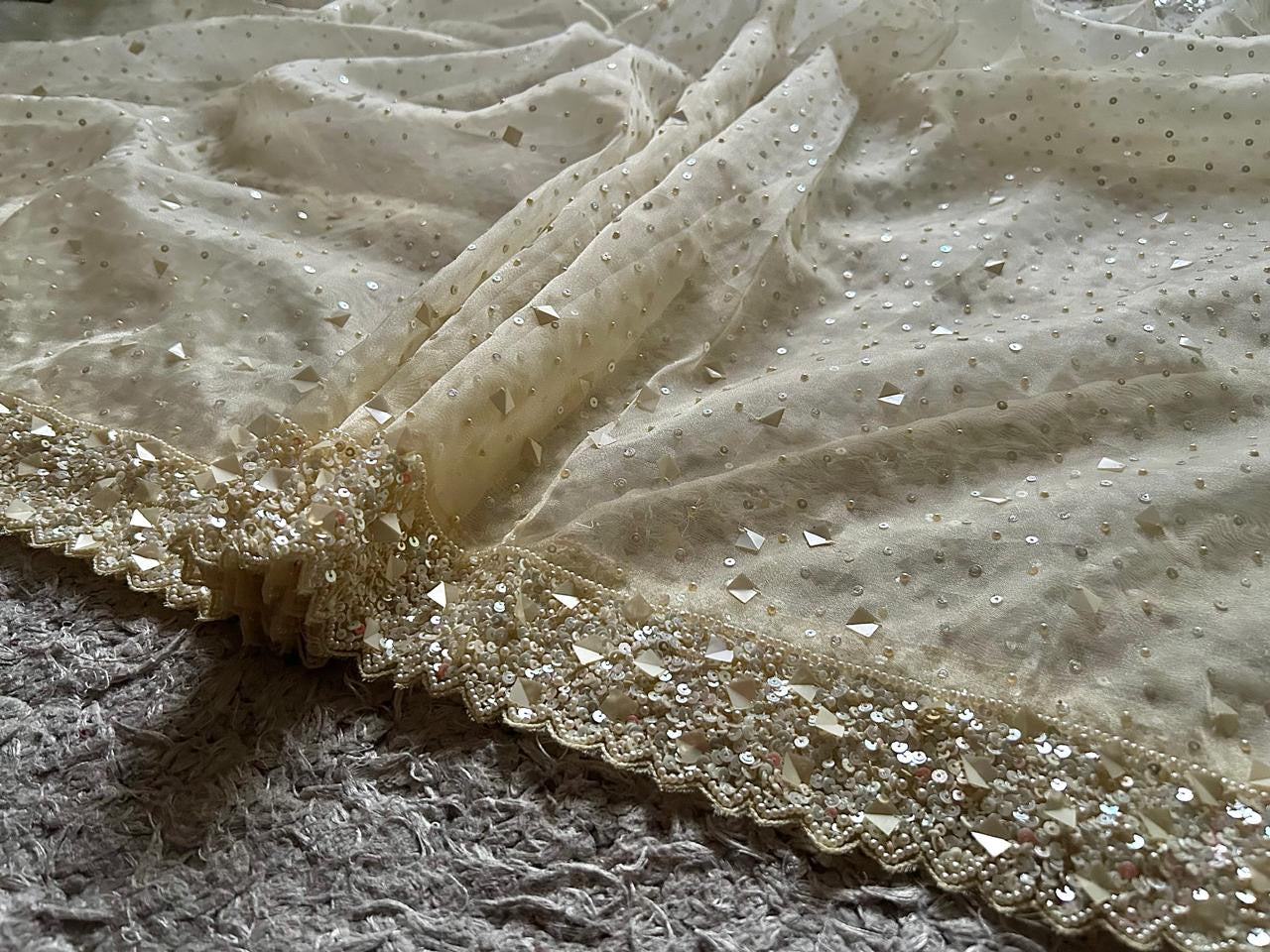 Pure tissue silk saree with pearl sequins handwork
