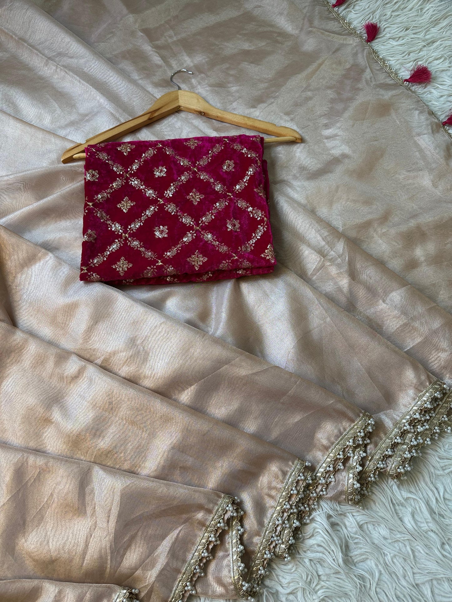 Semi Banarasi tissue silk saree with velvet designer blouse