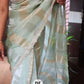 Pure organza tissue in silver and gold zari stripes saree