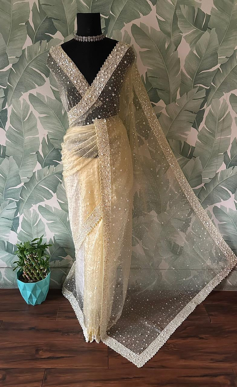 Pure tissue silk saree with pearl sequins handwork