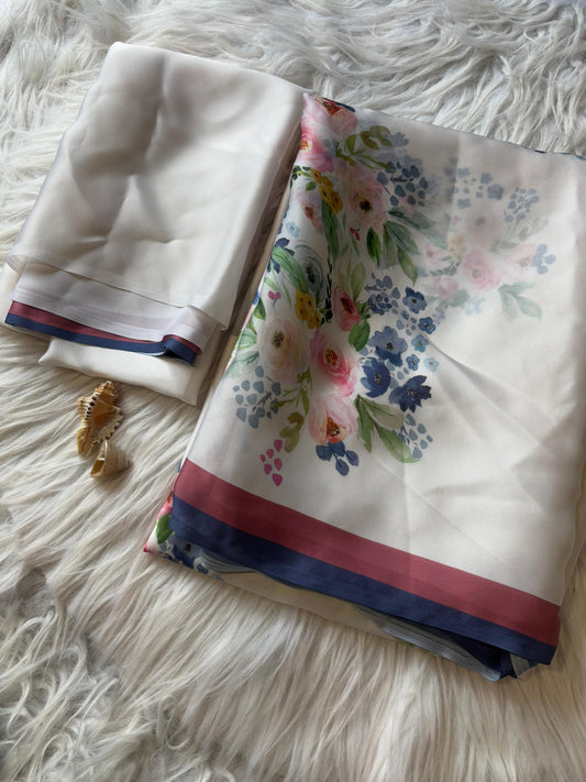 Soft georgette satin floral printed saree