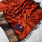 Beautiful semi dola silk saree in rust orange and brown