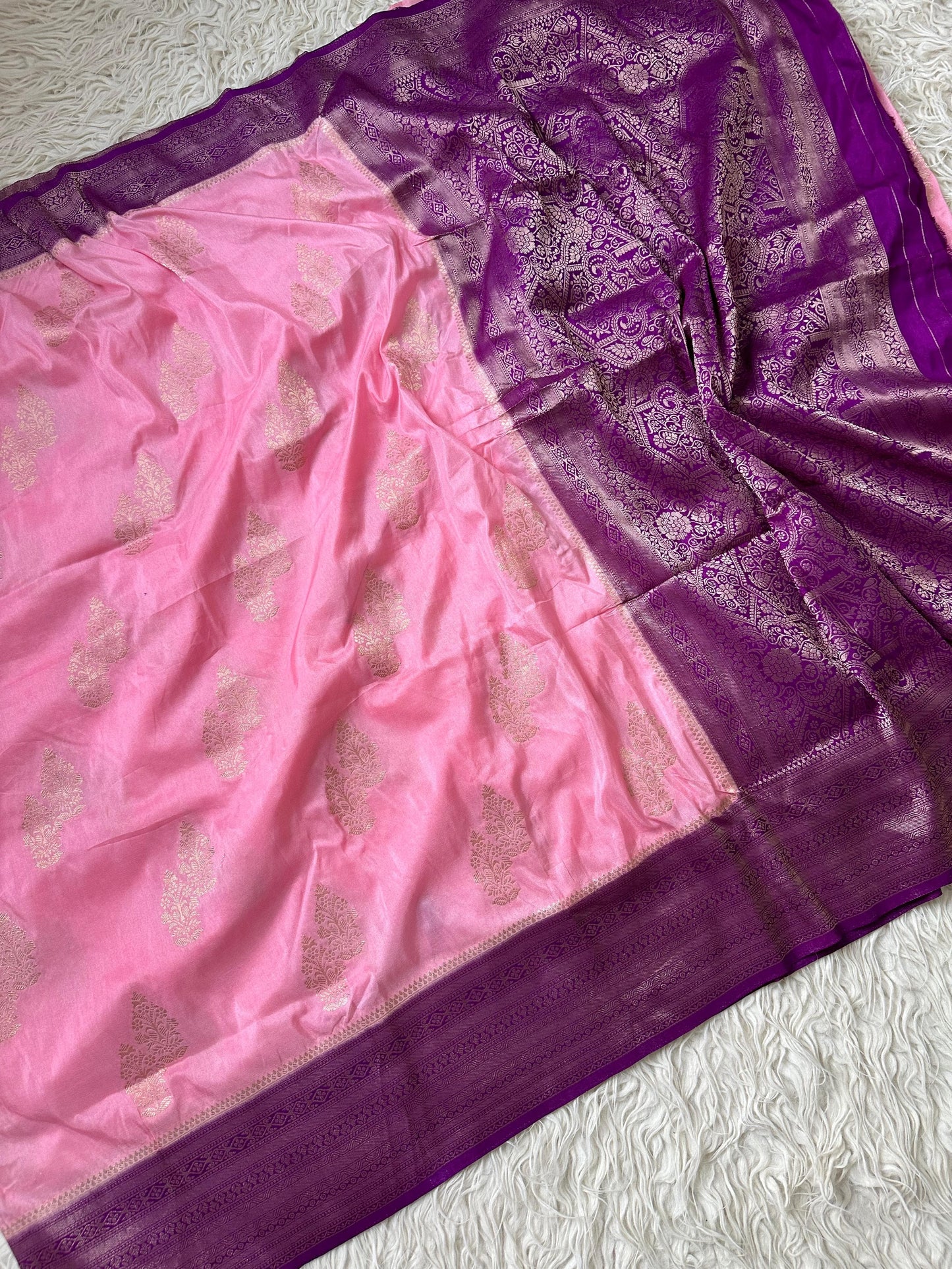 Beautiful semi katan saree with contrast border