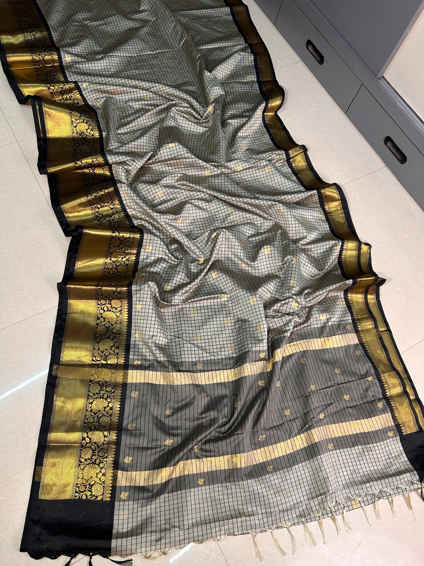 Beautiful semi katan Banarasi silk saree with contrast border