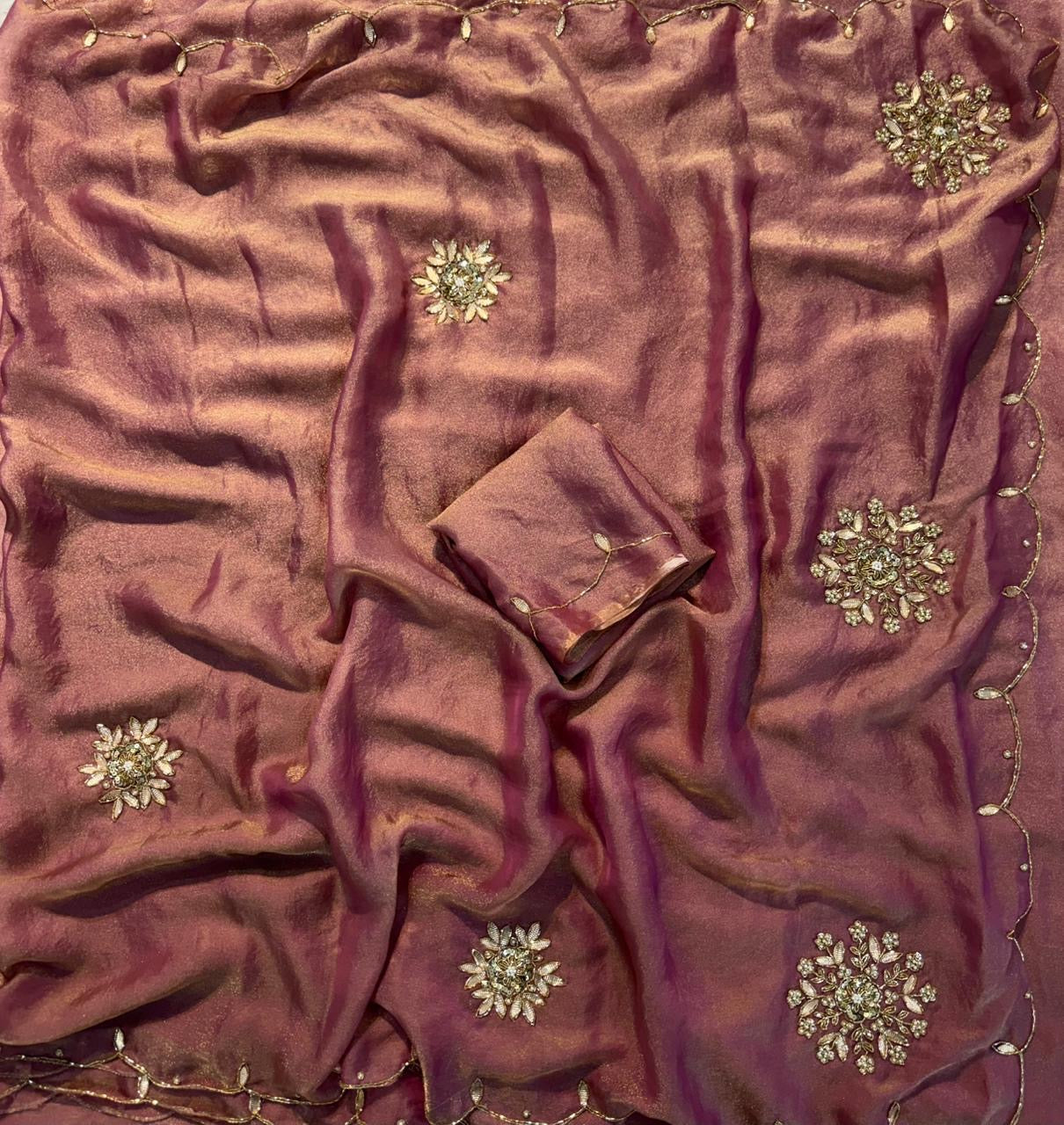 Soft two tone tissue silk with sequins and gotta patti work