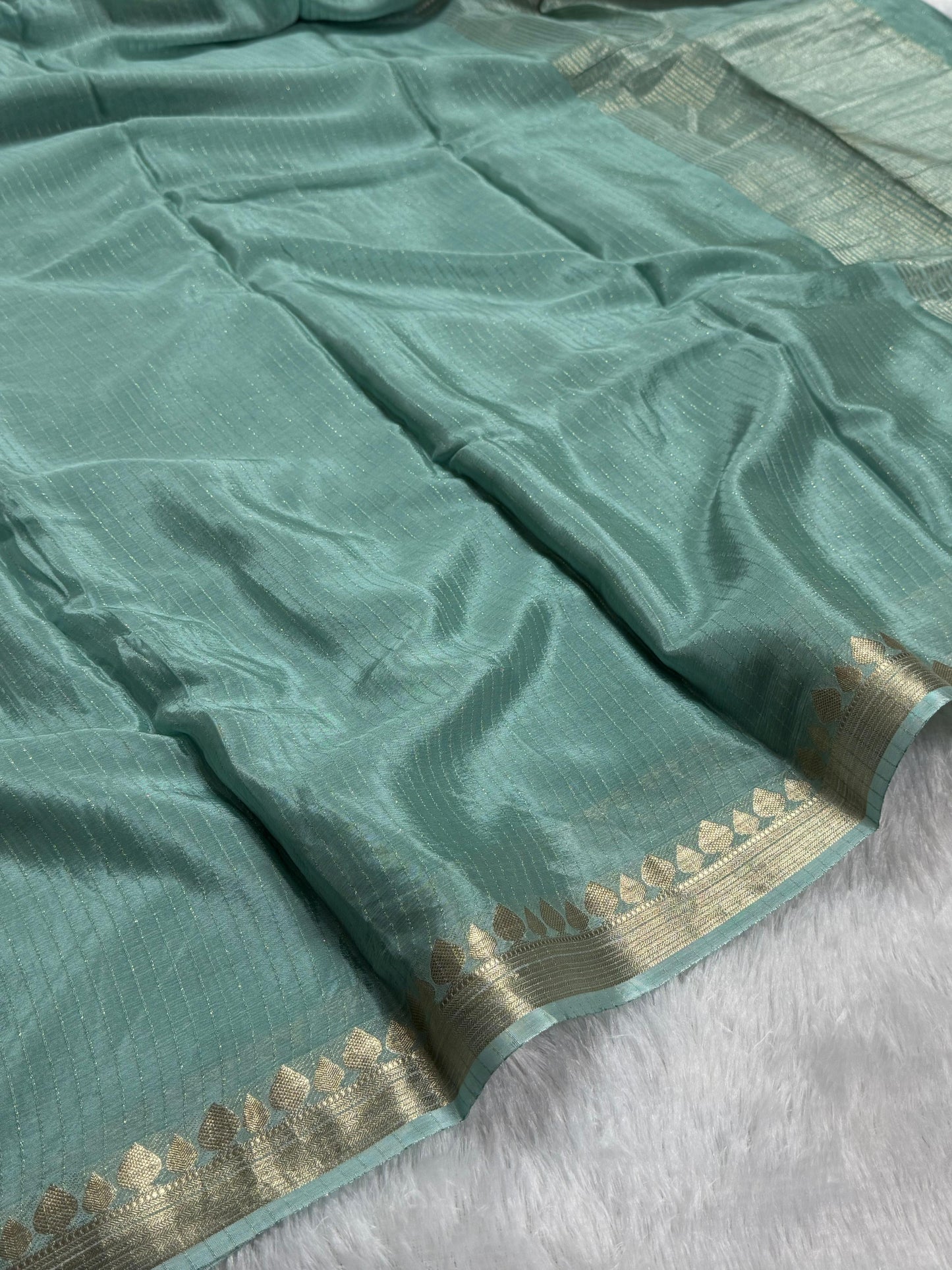 Premium viscous crushed chinon silk with lurex zari lines - 2