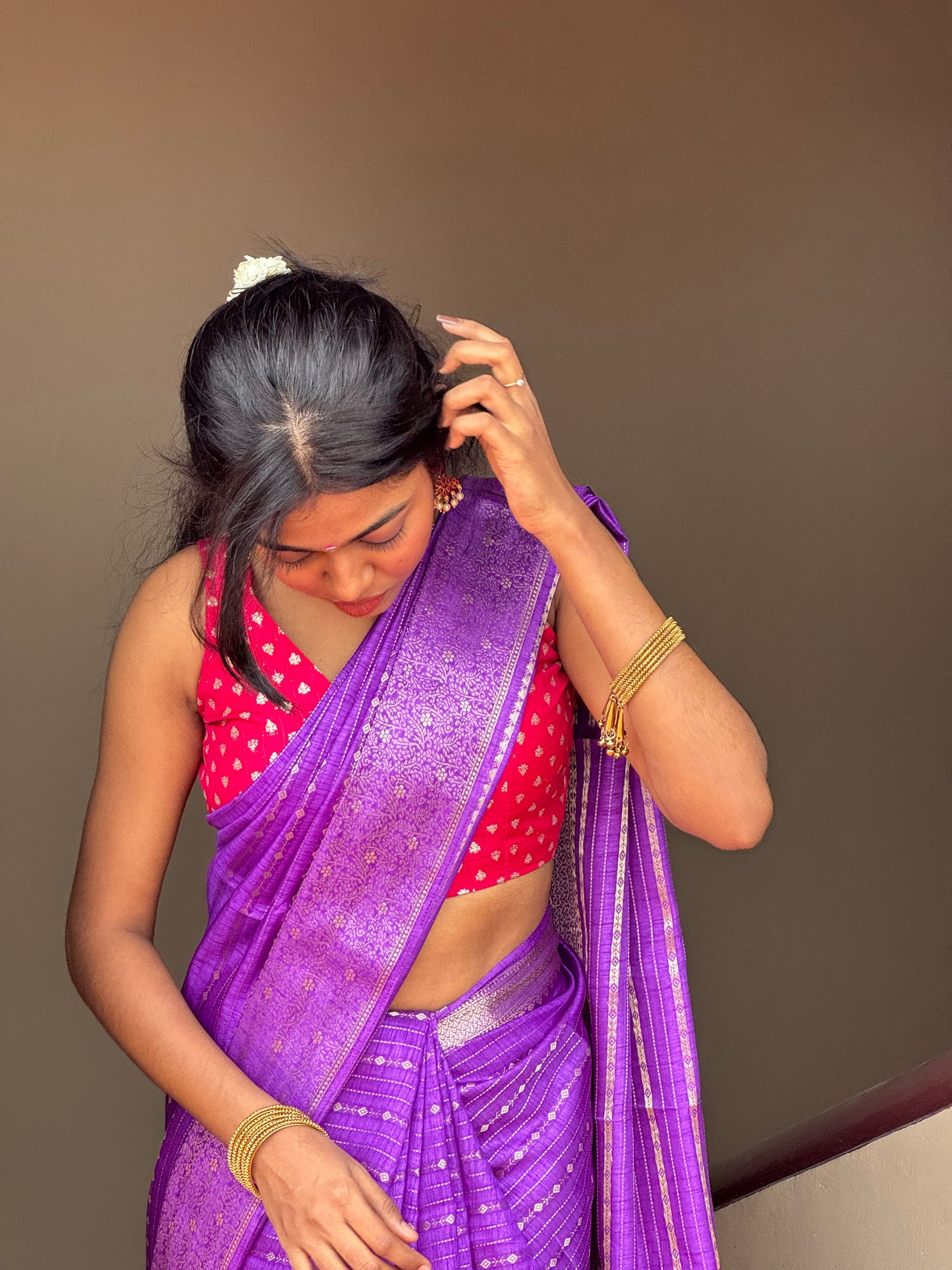Beautiful semi dola silk sarees with zari lines