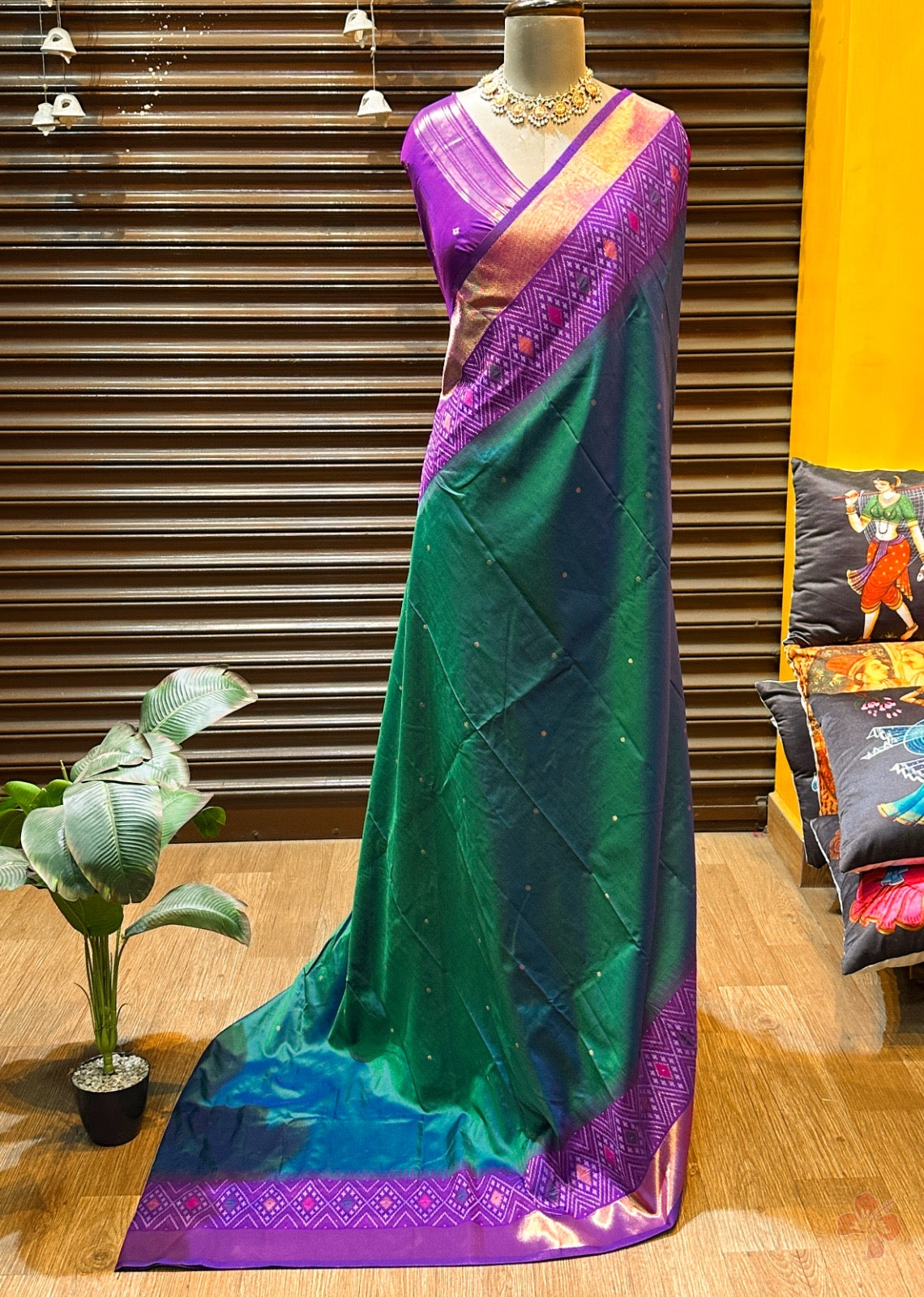 Beautiful semi silk saree with pochampally border