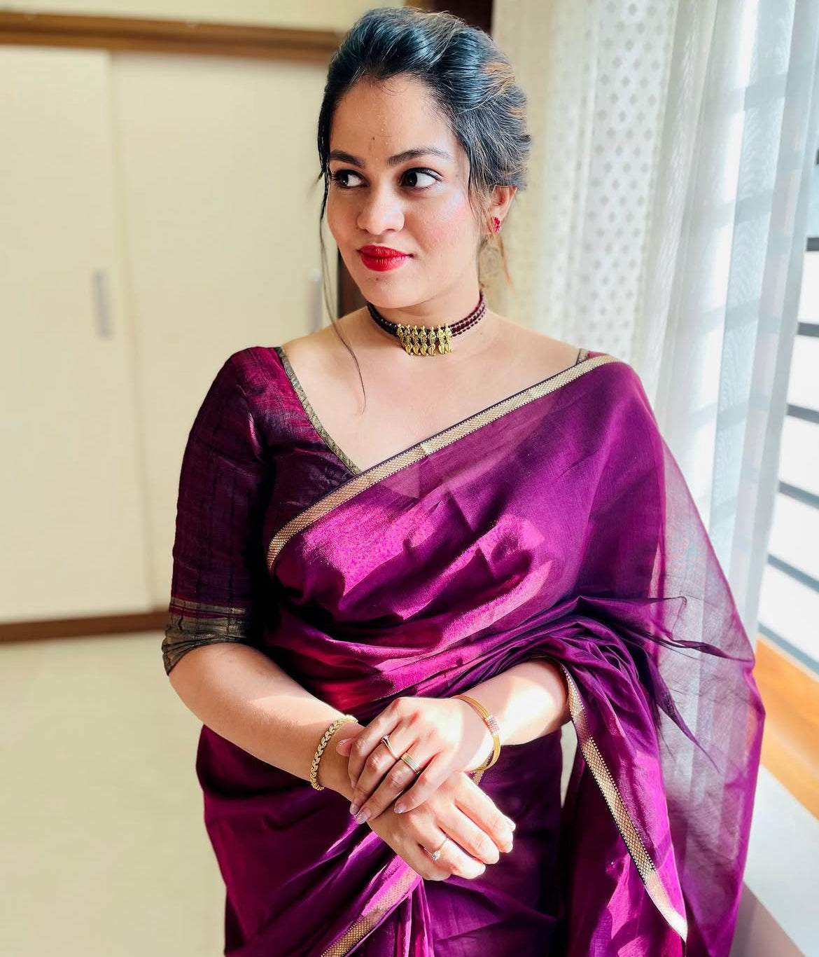 Pure Maheshwari Silk cotton with small border
