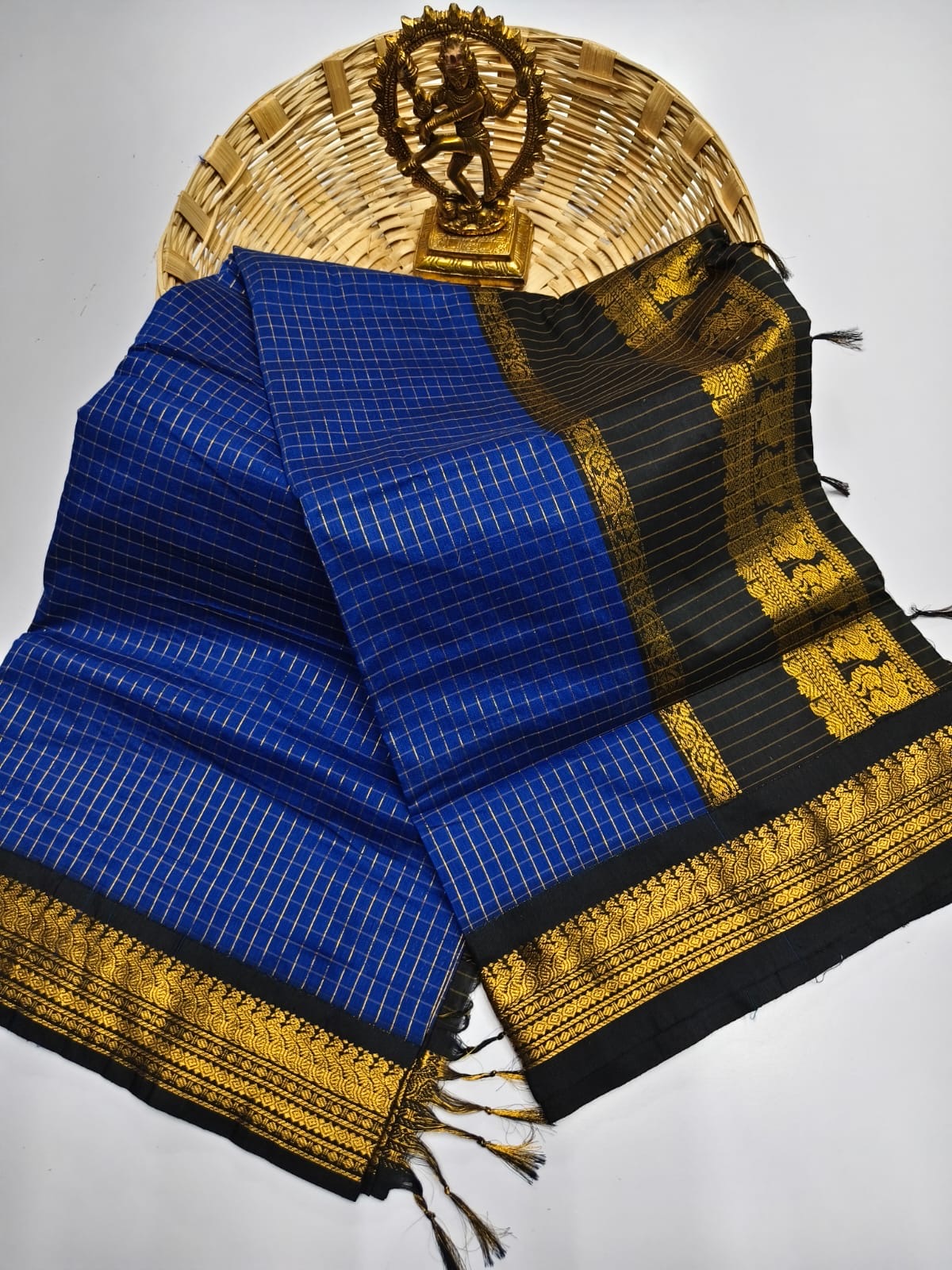 Premium silk cotton sarees with zari checks and contrast border