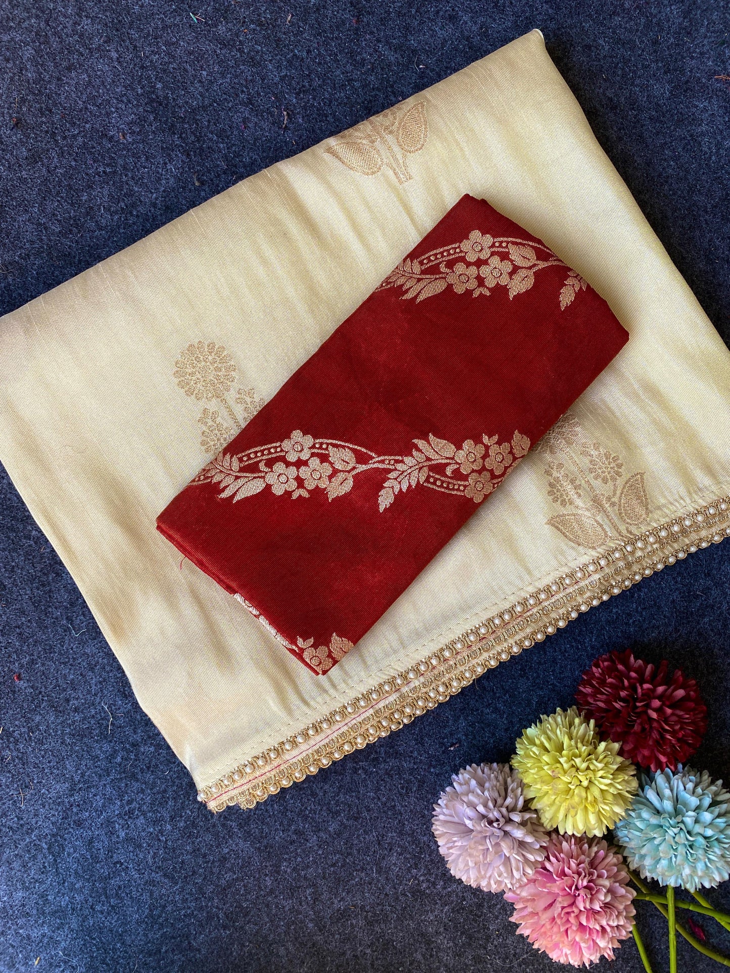 Premium Pure viscous dola silk saree with contrast blouse