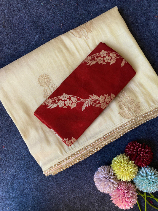 Premium Pure viscous dola silk saree with contrast blouse