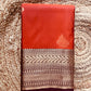 Premium semi Kanchipuram silk saree - Rust orange / coffee brown