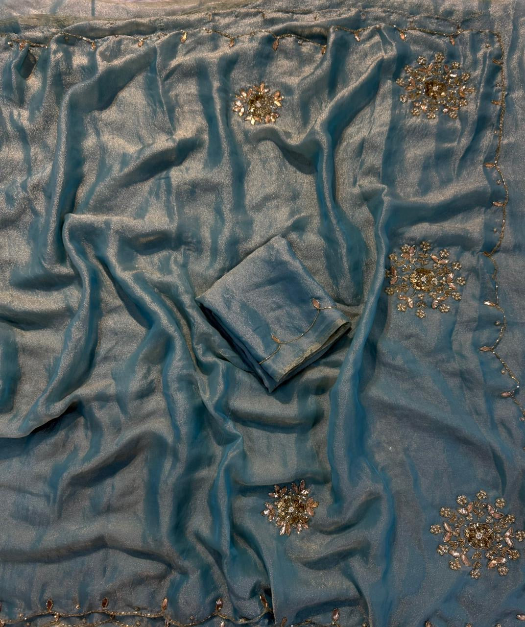 Soft two tone tissue silk with sequins and gotta patti work