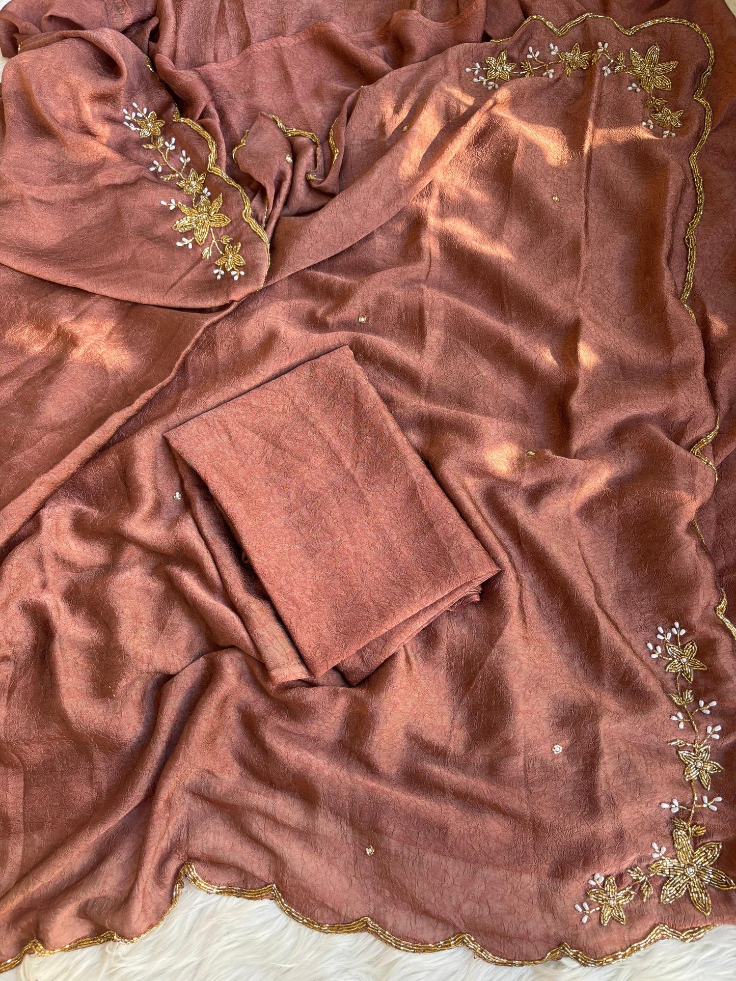 Soft crush rangoli saree with beautiful handwork on border and pallu