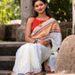 Soft mul cotton saree with beautiful red and black zari stripes border