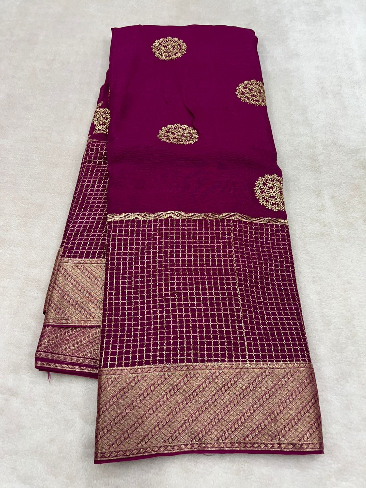 Diwali collections! Pure chinon silk saree with daman work!