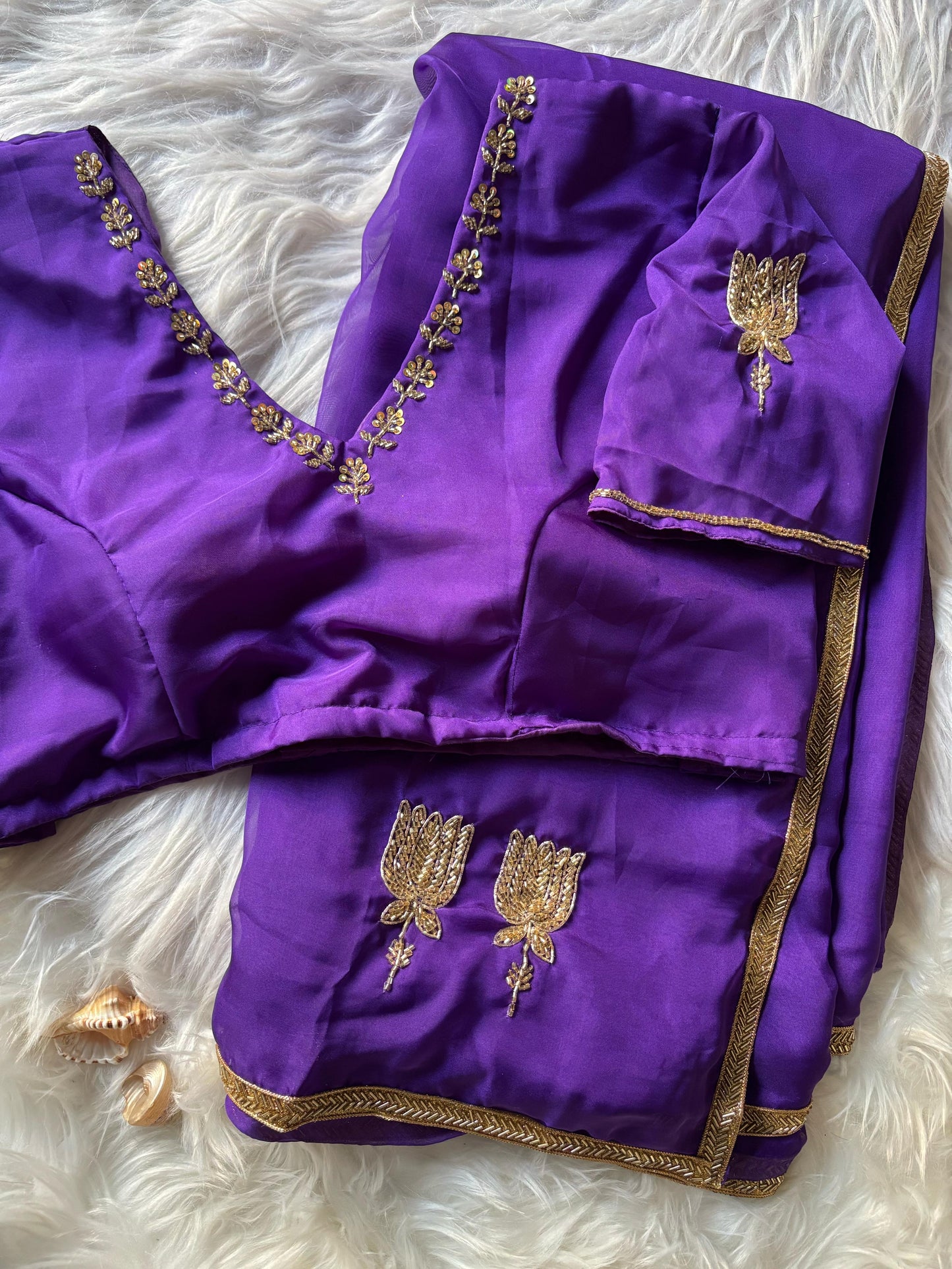 Mrunal Thakur inspired purple handwork organza saree