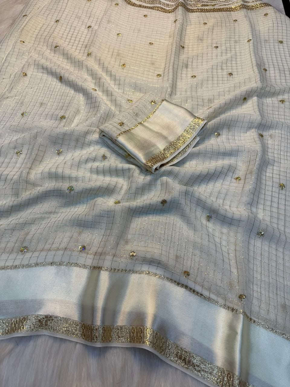 Beautiful viscose georgette saree with sequins butti