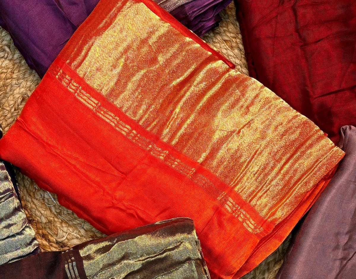 Beautiful Plain Modal silk saree with tissue pallu (Prebooking)