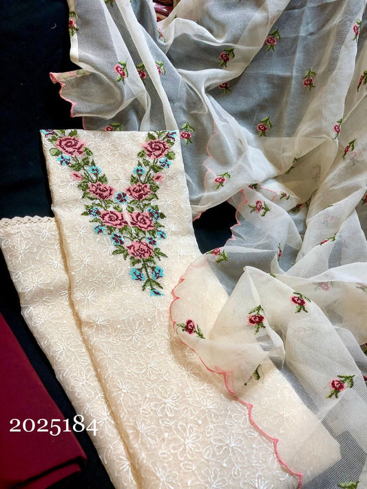 Kota embroidered unstitched salwar set! - v neck