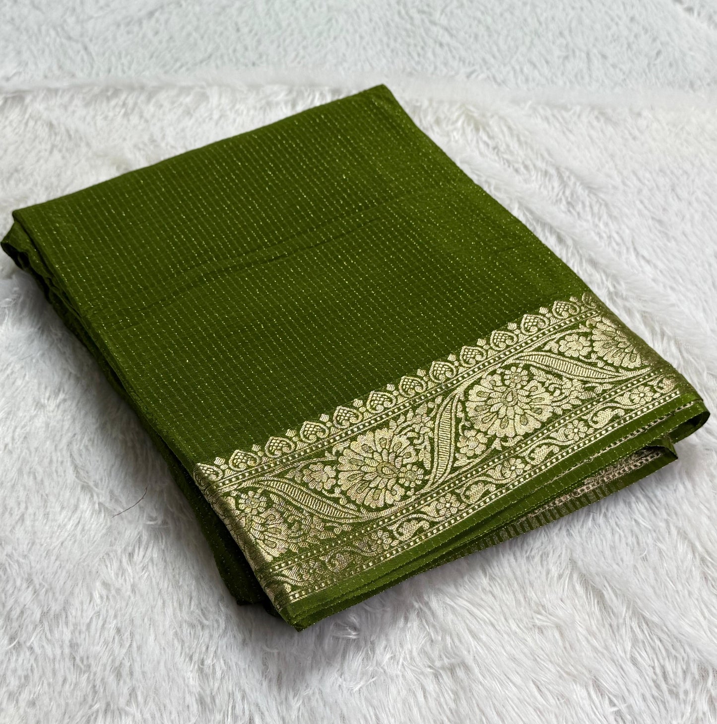 Premium viscous crushed chinon silk with lurex zari lines