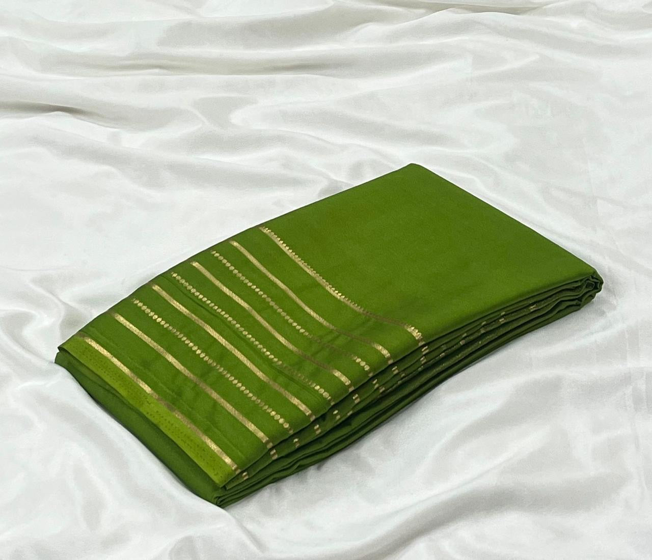 Soft semi Mysore crepe silk sarees with zari stripe border