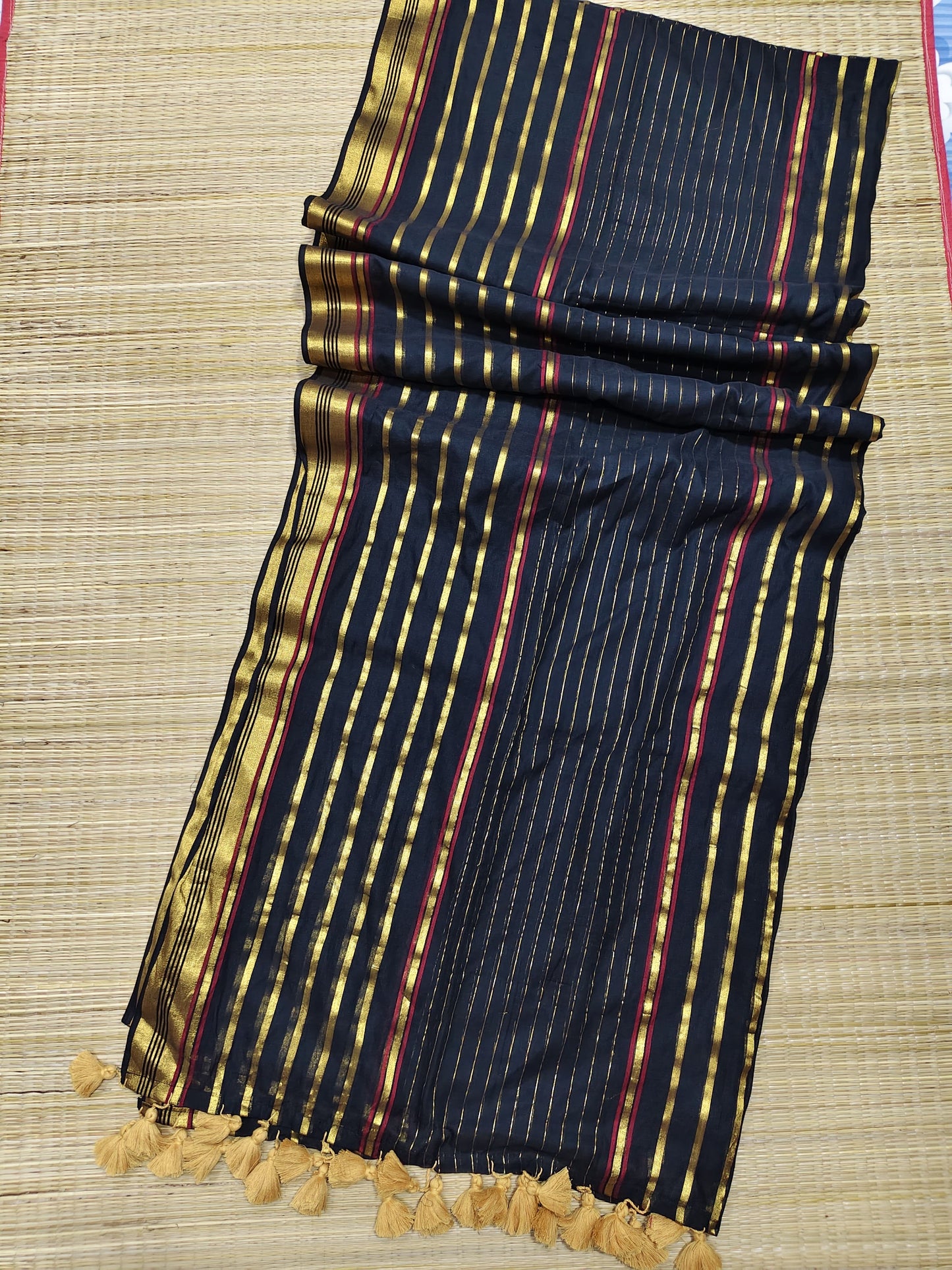 Pure and authentic mul cotton saree with zari stripes