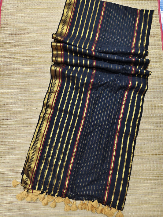 Pure and authentic mul cotton saree with zari stripes