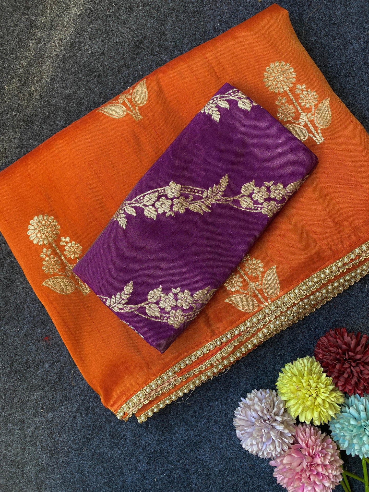 Premium Pure viscous dola silk saree with contrast blouse