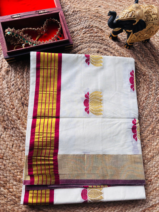 Lotus kerala cotton saree - Maroon
