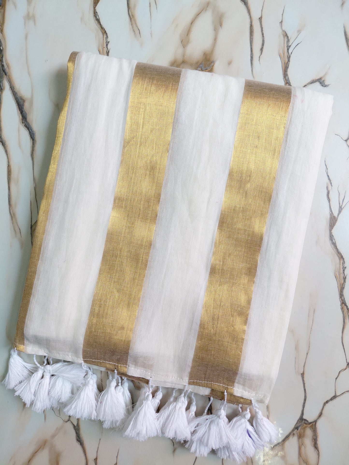 Pure authentic mul cotton saree with zari stripes all over