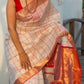 Beautiful pure Maheshwari silk cotton saree - white red checks