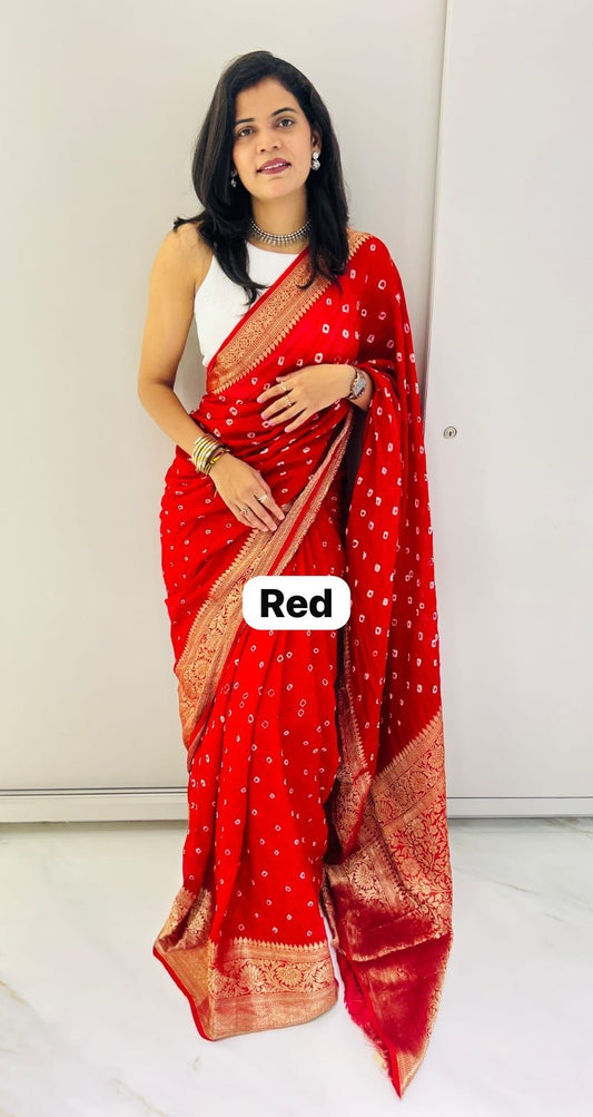 Semi dola silk with bandhini prints