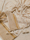 (Prebooking) Pure authentic mul cotton saree with zari stripes border and small polka body- without blouse