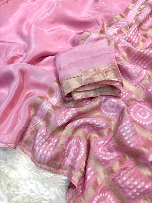 Beautiful viscous crape silk saree with Bandhini pallu