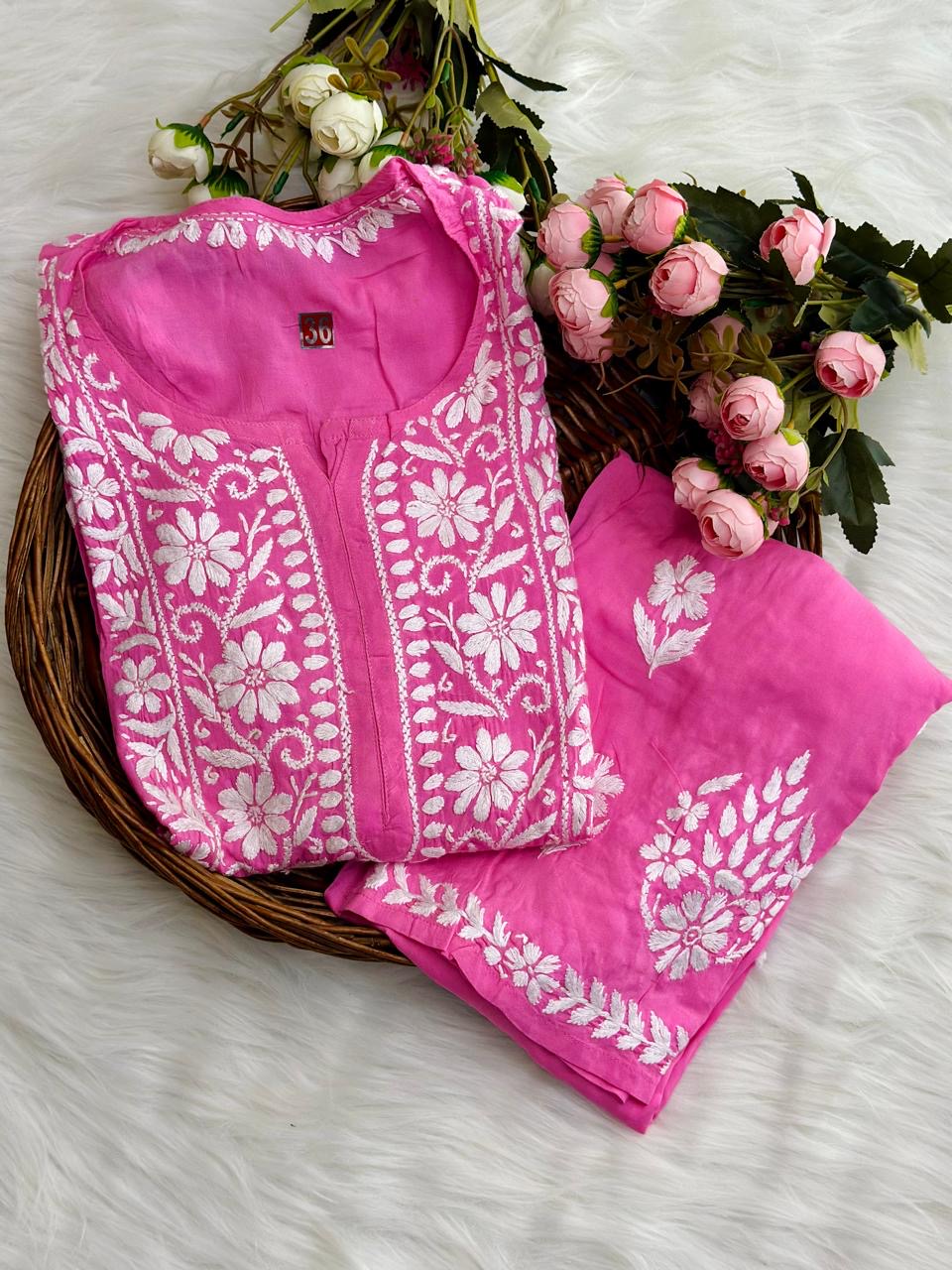 Lucknowi Chikan coord set - Modal cotton