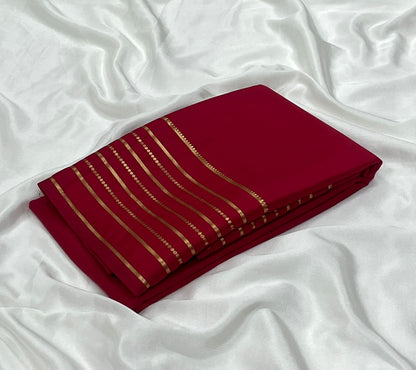 Soft semi Mysore crepe silk sarees with zari stripe border