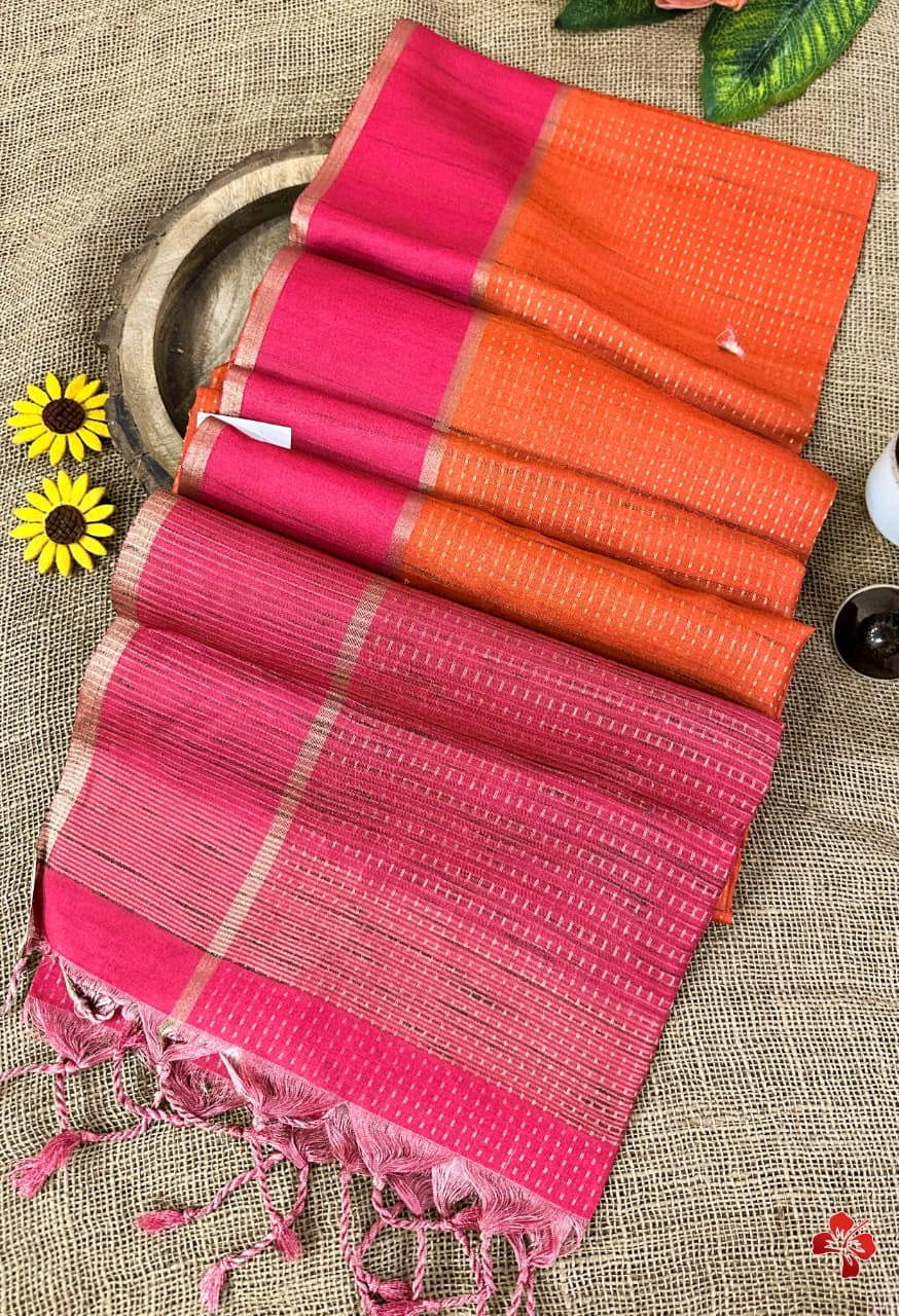 Beautiful semi matka saree with small zari weavings in body and contrast border