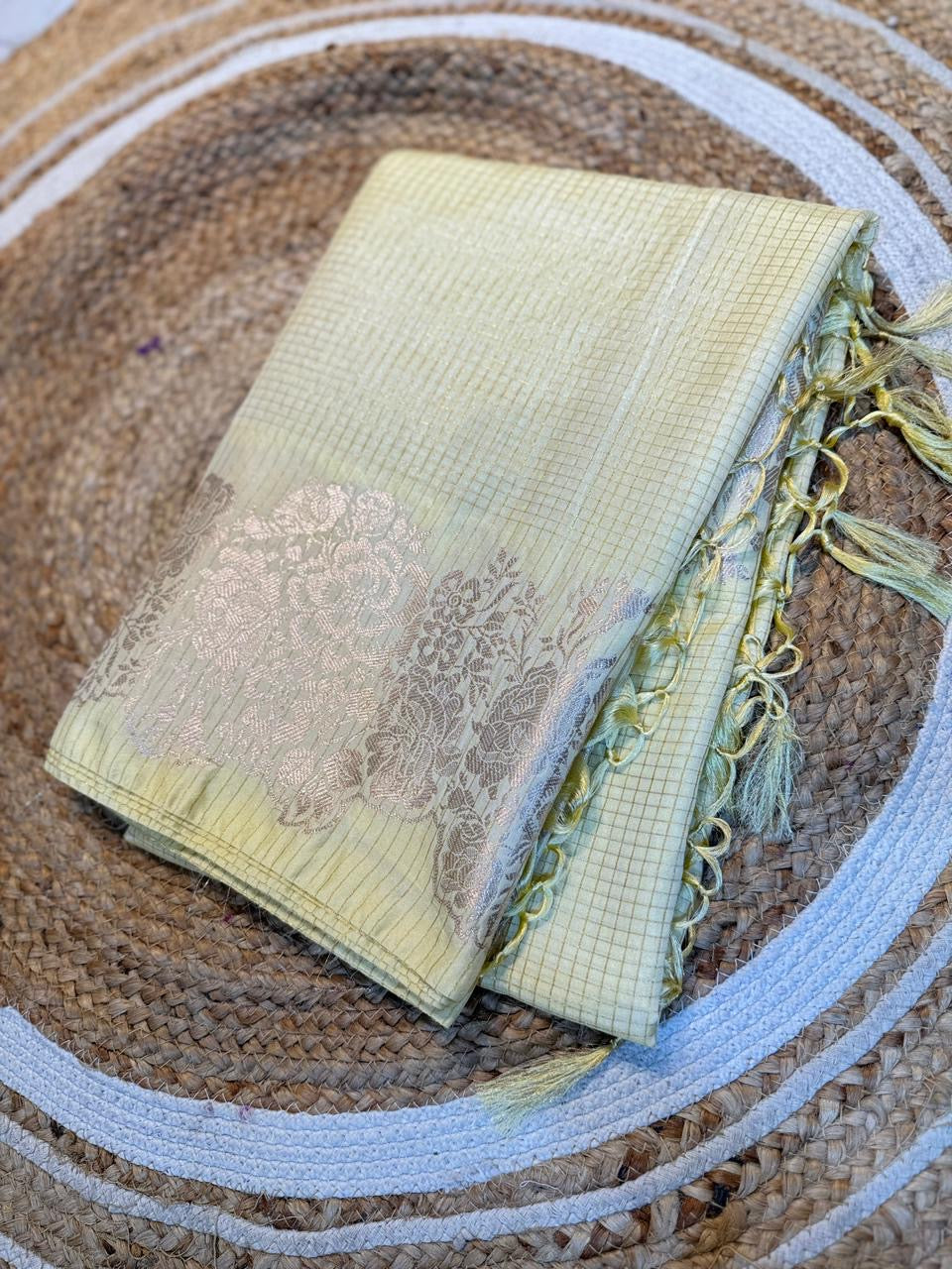Semi katan sarees with zari checks