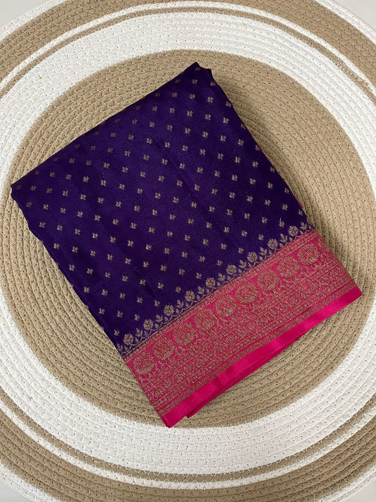 Pure Handloom Banarasi crepe chiffon - Pink border