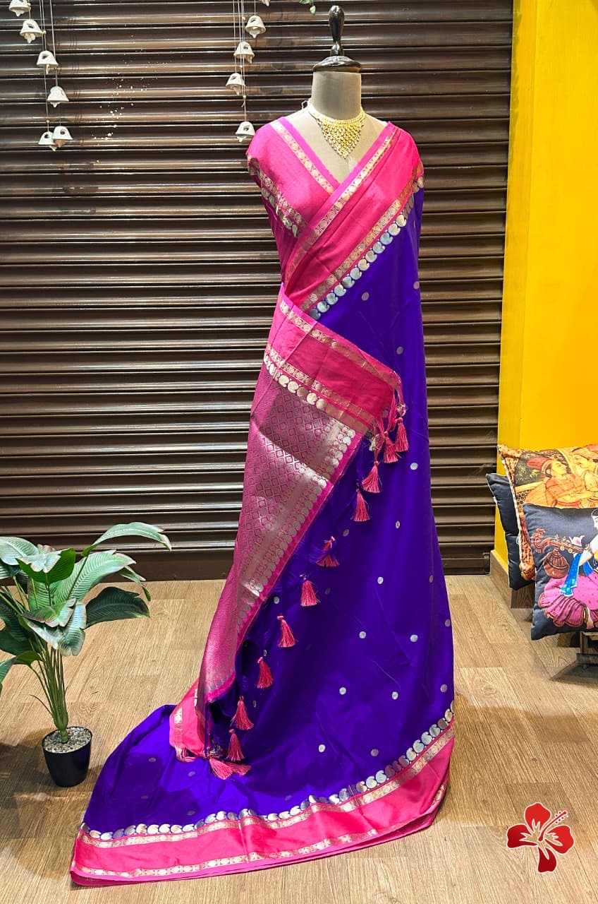 Gorgeous premium semi silk saree with mango woven contrast border